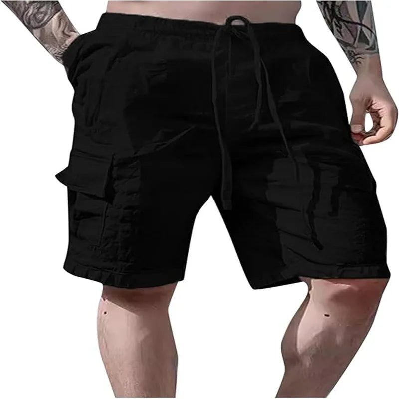 Men s Solid Color Drawstring Cargo Shorts with Pockets Loose Fit