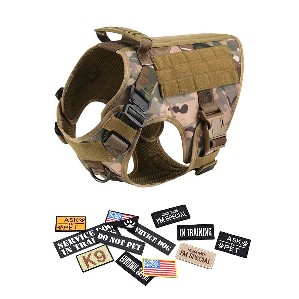 Military Large Dog Harness Collar Leash Bags Patches Set Pet Malinois Training Vests