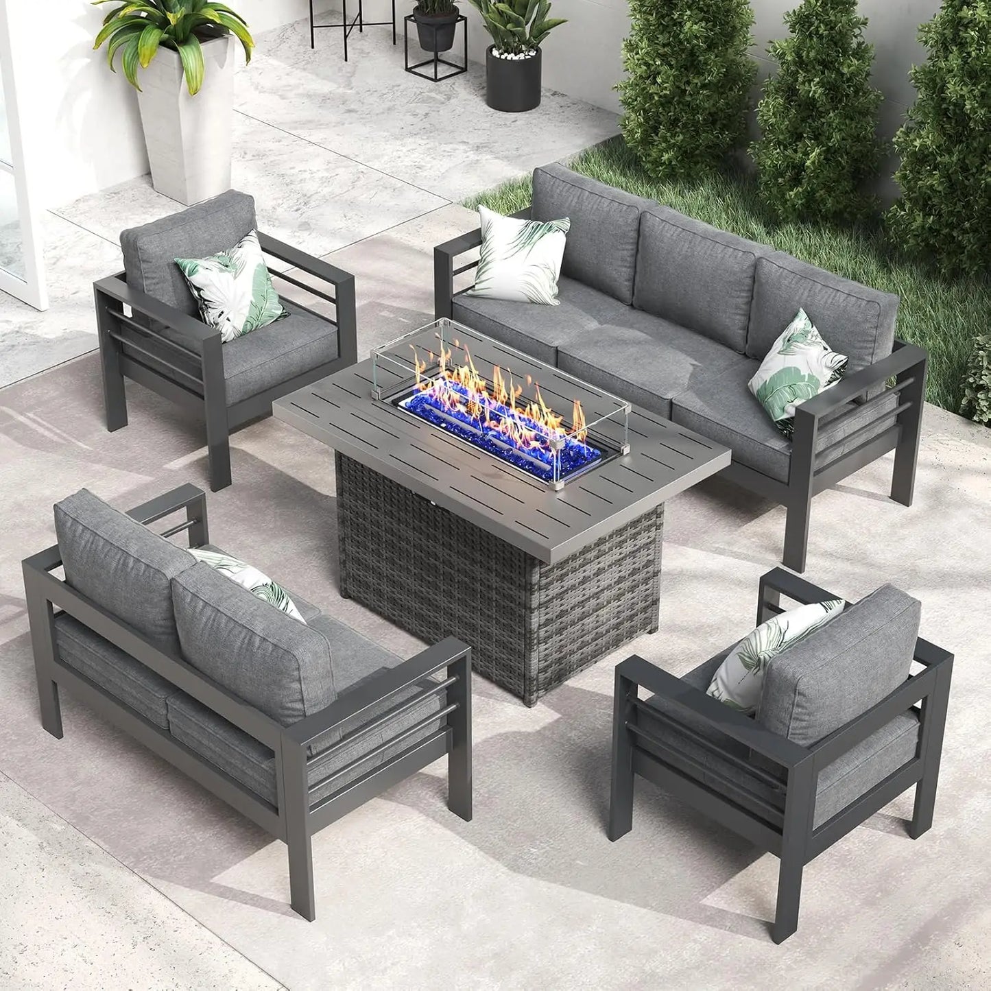 Aluminum Furniture with Fire Pit Table,