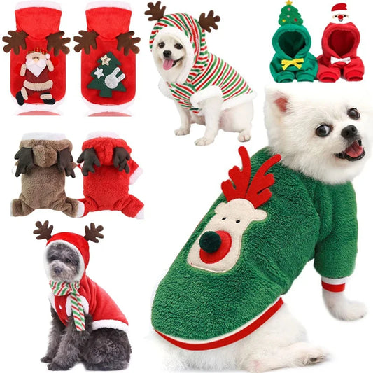 Dog Christmas Clothes Winter Warm Pet Clothes for Small Medium Dogs Elk Santa Claus Dog Cats Coat Hoodies