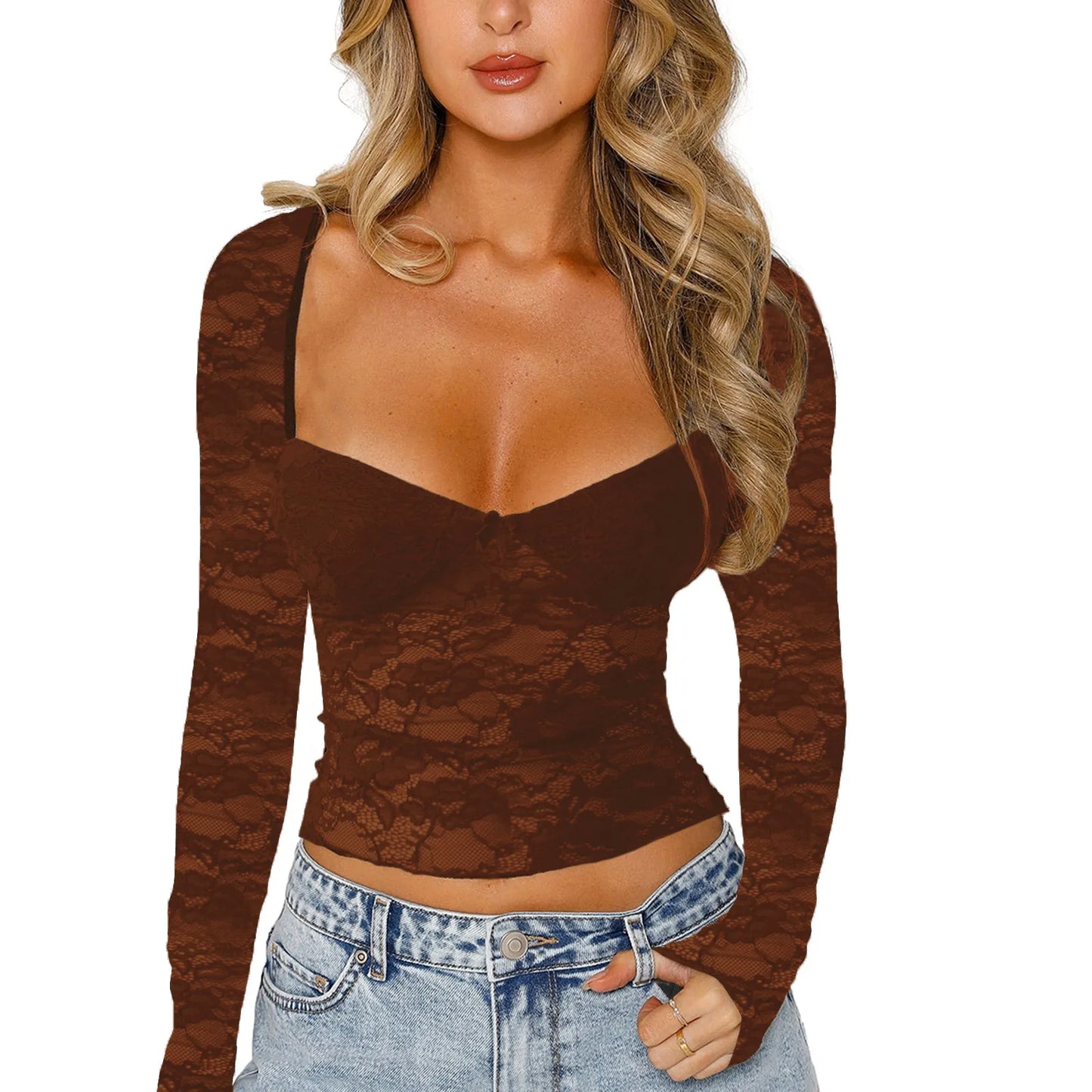 Women Crop Floral Lace Tops
