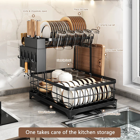1 Or 2-Tier Space-Saving Kitchen Dish Drying Rack,