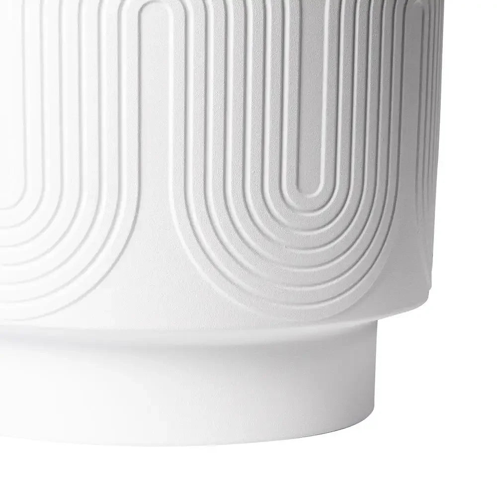 12" White Ceramic Planter Grooved Wave Design