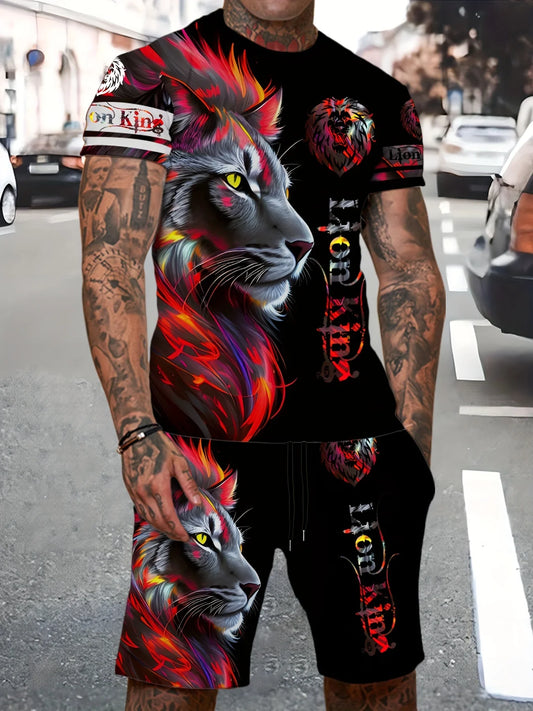Men's trendy round neck short-sleeved shorts two-piece suit,