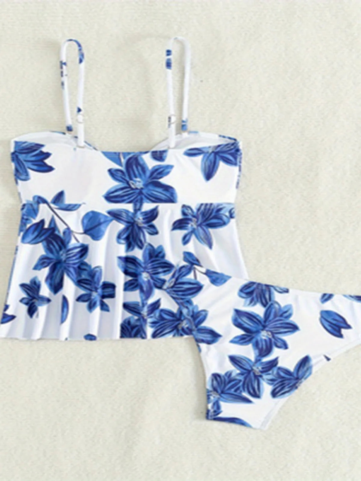 Blue Flower Print 2-piece Swimsuit