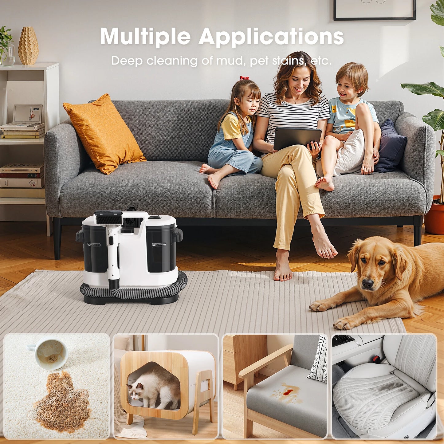 New 13500Pa Multi-Purpose Portable Carpet Cleaner Machine Toughest Stain Removal for Pet Hair Car Seat and Couch