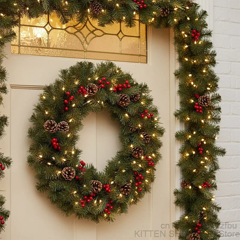 2.7M Christmas Garland, Glow Wreath with Pinecones Red Berries Artificial Christmas Garland