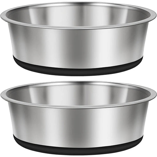8 Cup Stainless Steel Dog Bowls Set of 2 for Food and Water, Silicone Base Anti-Slip, Rust Resistant, Extra Thick Metal Bowls f