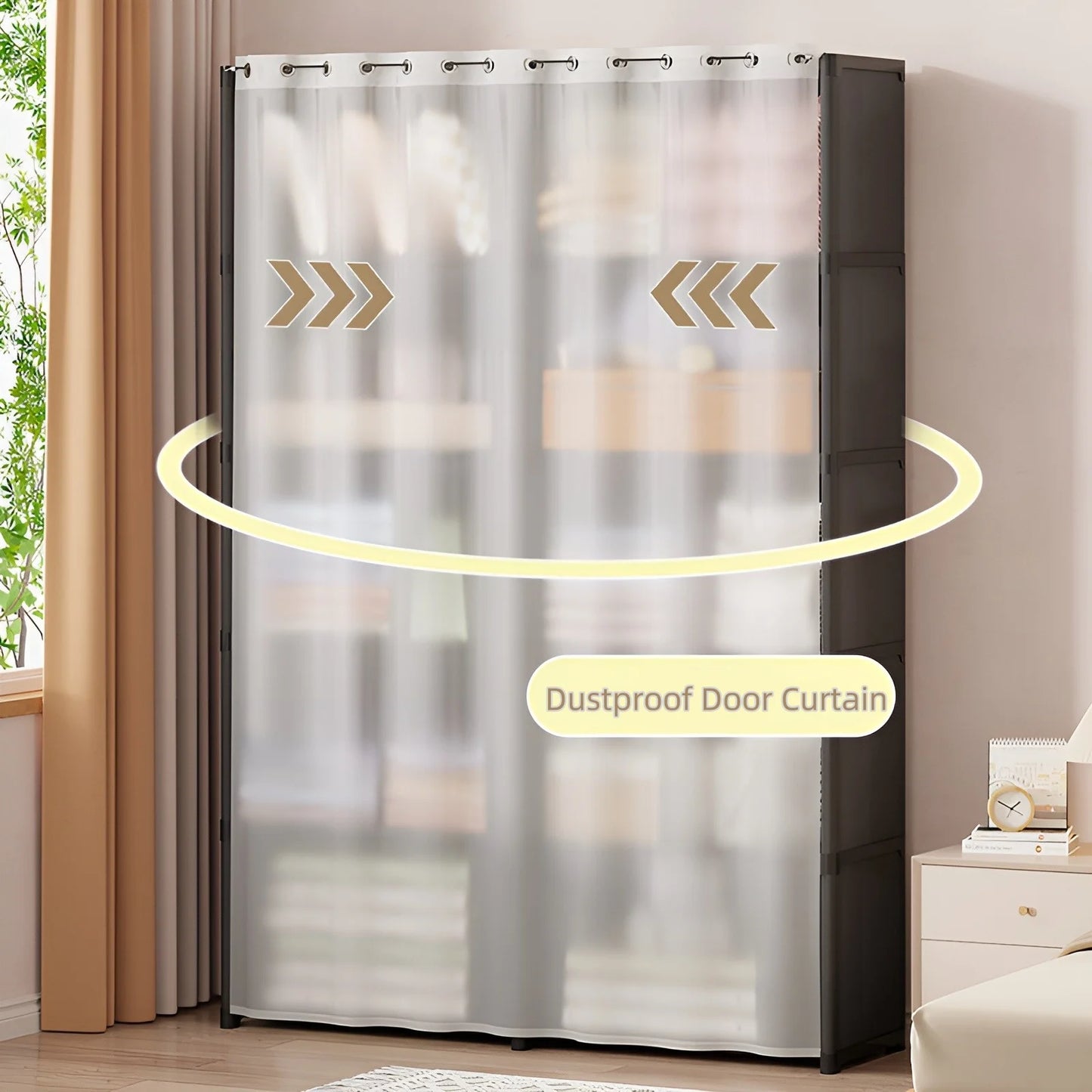 6-Layer Double Row Storage Rack with Curtain