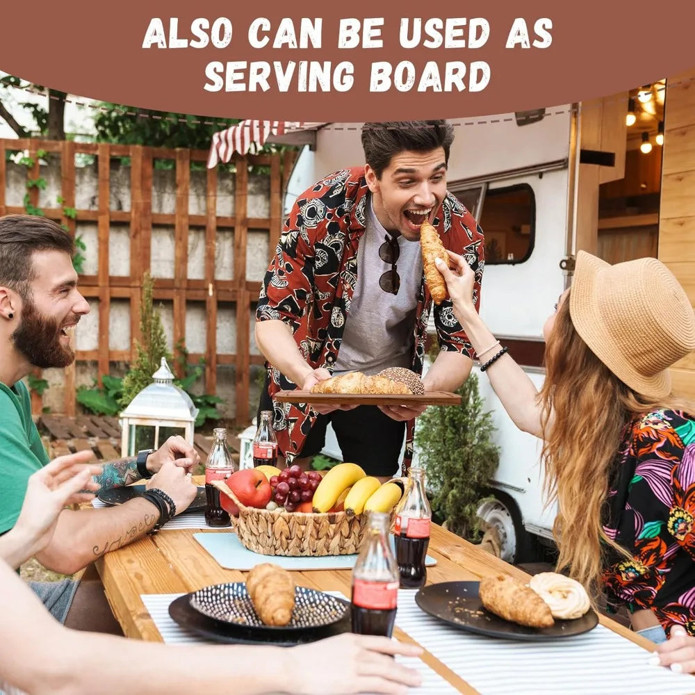 Acacia Wood Cutting Board, 14x10 Inches, Reversible Kitchen Chopping and Serving Tray