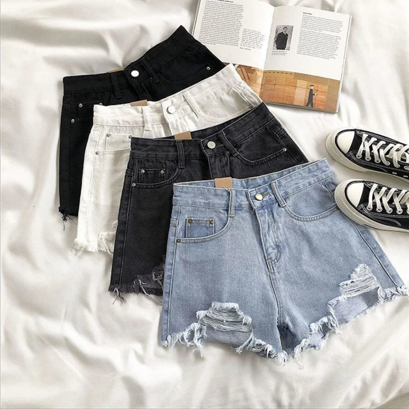 Korean Denim Holes Shorts For Women  Fashion High WaistWide Leg Short Jeans
