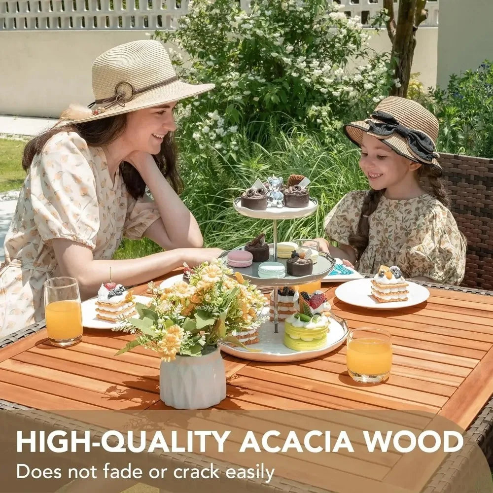 Patio Conversation Set with Acacia Wood Top,