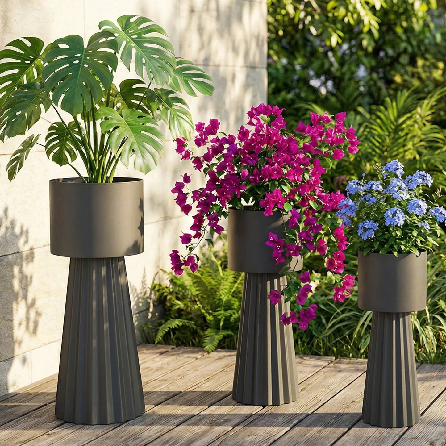 NEW 3pcs Metal Plant Pots with Stand Indoor Outdoor Tall Flower Pots 9.1in 10.6in 11.8in Living Room Corner Kitchen Office Garde