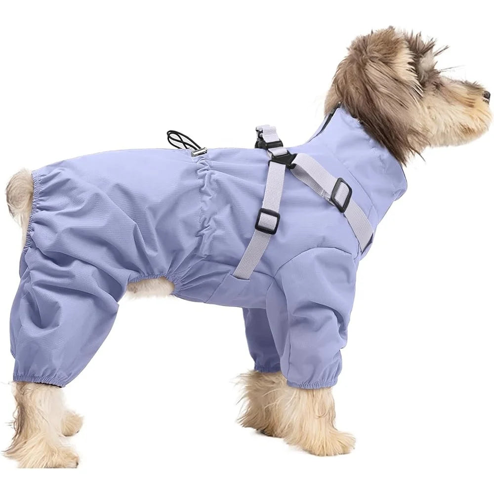 Waterproof Dog Raincoat with Harness Small Dogs 4 Legs Puppy Rain Jacket Adjustable Design Lightweight Outdoor Wear