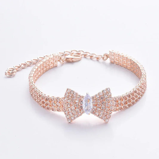 Adjustable Pet Necklace Cat Dog Collar with Diamond Zircon Bone Pendant Jewelry Luxury Metal Copper