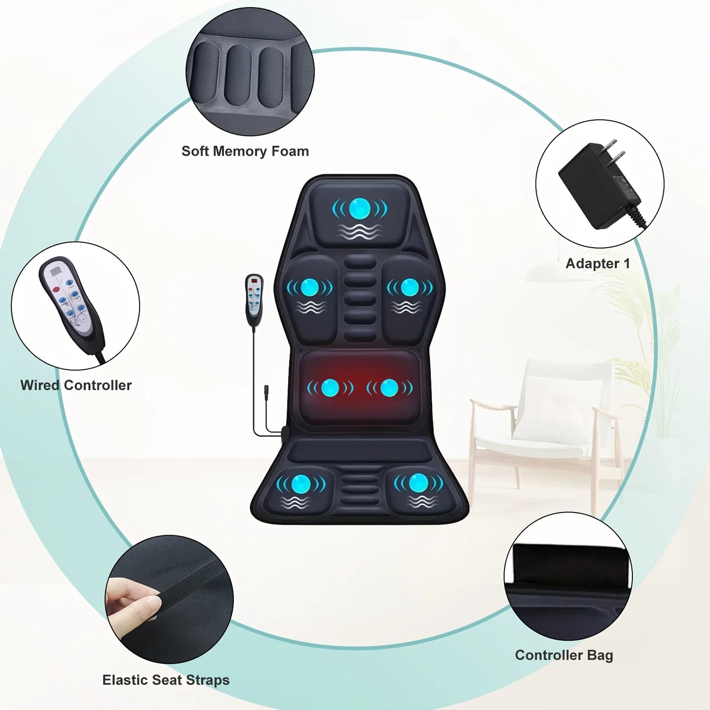 Electric Back Massager Full-Body Massage Chair Cushion Heating Vibrator Car Home Office Relaxatio Lumbar Neck Mattress Chair