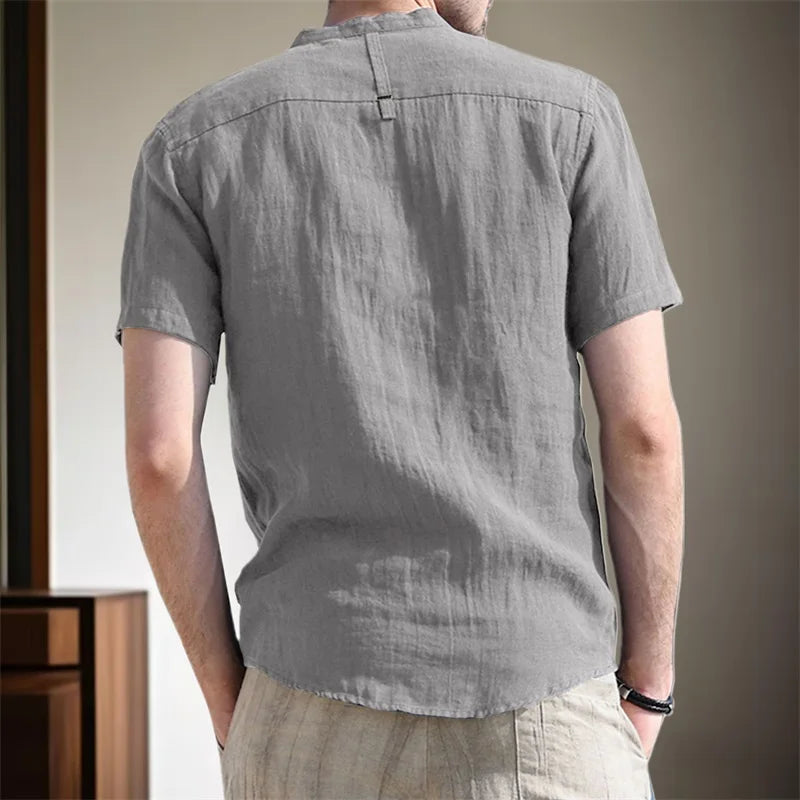 Men s Casual  Fit Short Sleeve Linen Henley Shirt