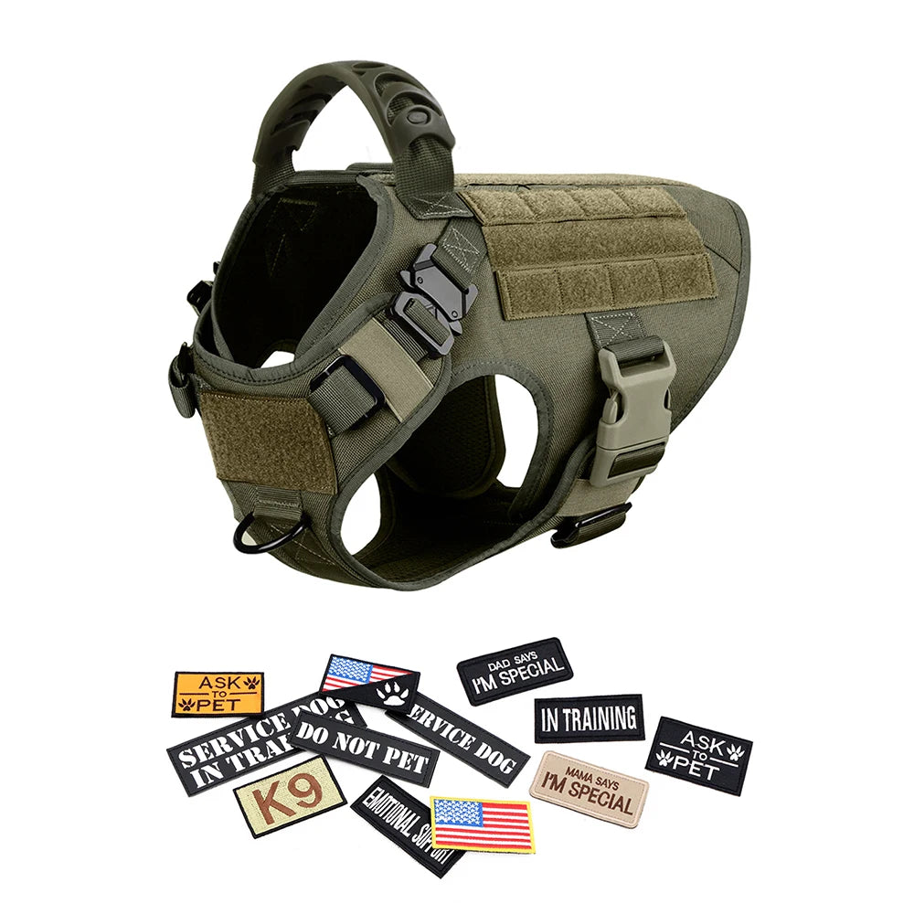 Military Large Dog Harness Collar Leash Bags Patches Set Pet Malinois Training Vests