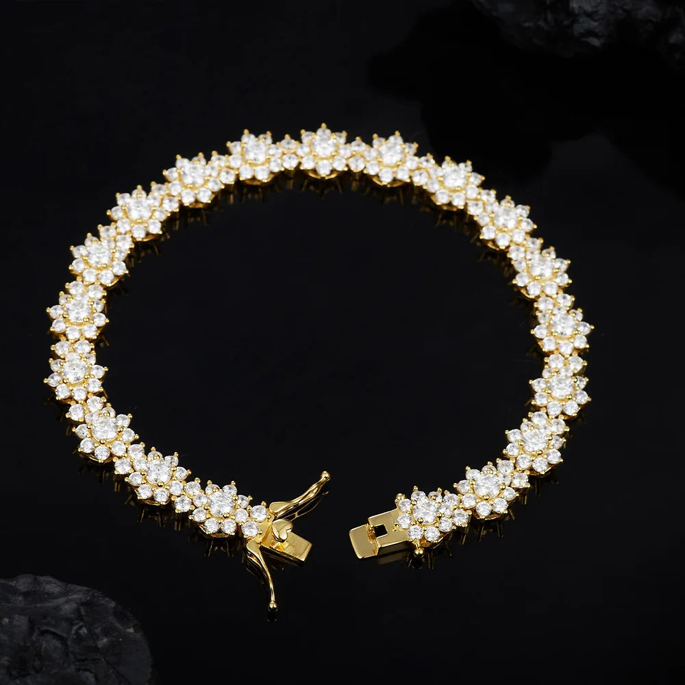 Sparkling Sunflower Bracelet S925 Silver 4.0MM Main Stone 6-8.5 Adjustable Sizes Luxury Jewelry