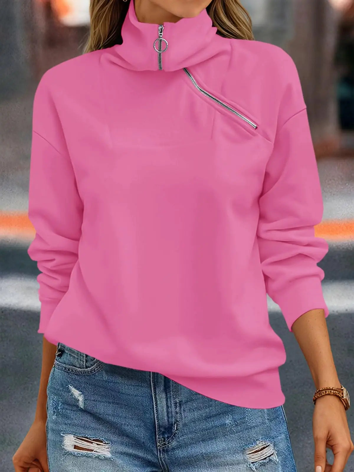 Fisoew Oversized Turtleneck Sweatshirt, Fashion Fleece Pullover Long Sleeve Casual Top, Winter Warm Zipper Hoodie T-Shirt Blouse