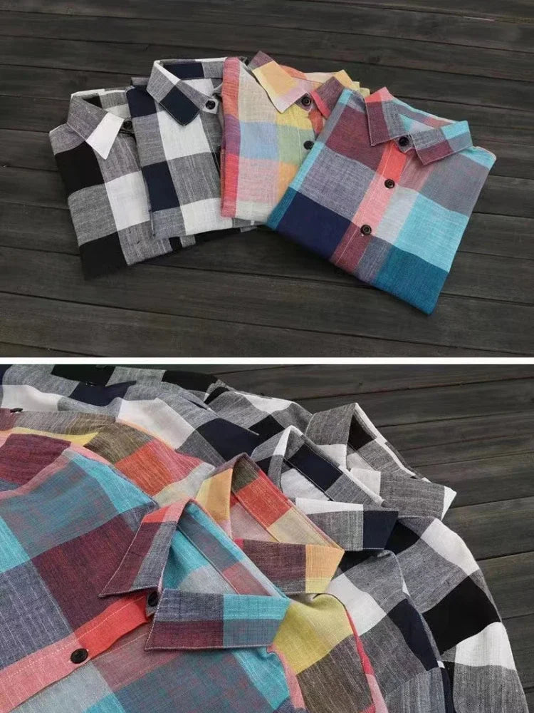 Women's Plaid Cotton Shirt Chic Blouse Elegant and Youth Women's Blouses  Korean Style