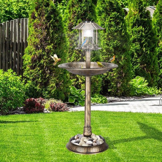 42" H Round Bird Bath with Solar Light