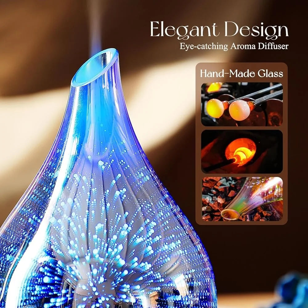 Handmade Glass Oil Diffuser 3D Aromatherapy Ultrasonic Humidifier Color Changing