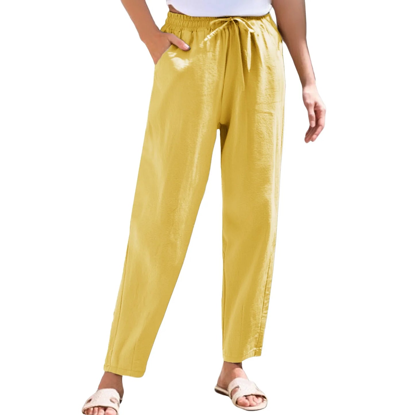 Women Cropped Pants Cotton Linen Baggy Trousers