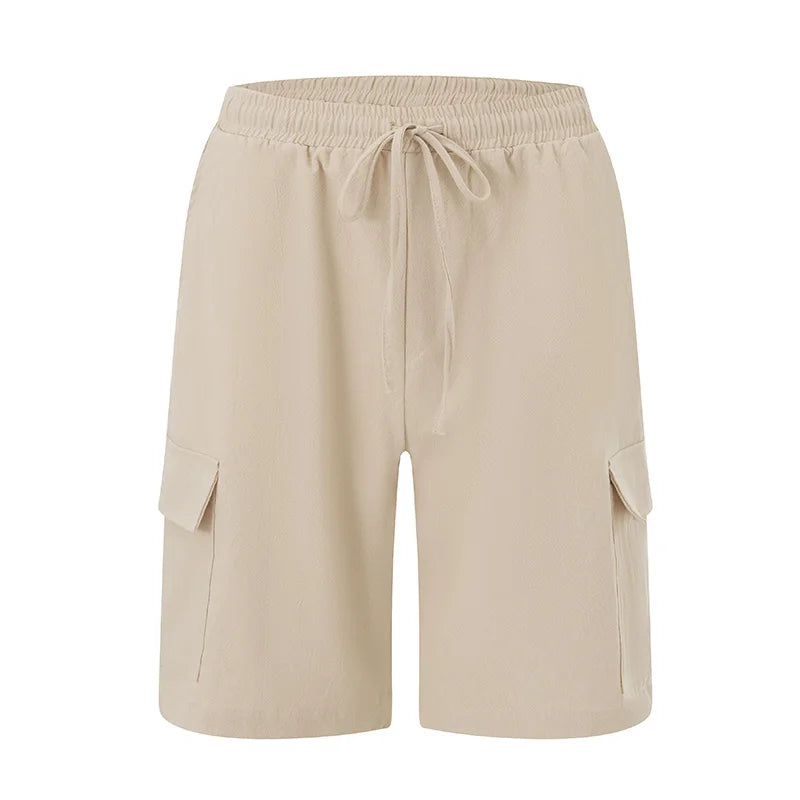 Men s Solid Color Drawstring Cargo Shorts with Pockets Loose Fit
