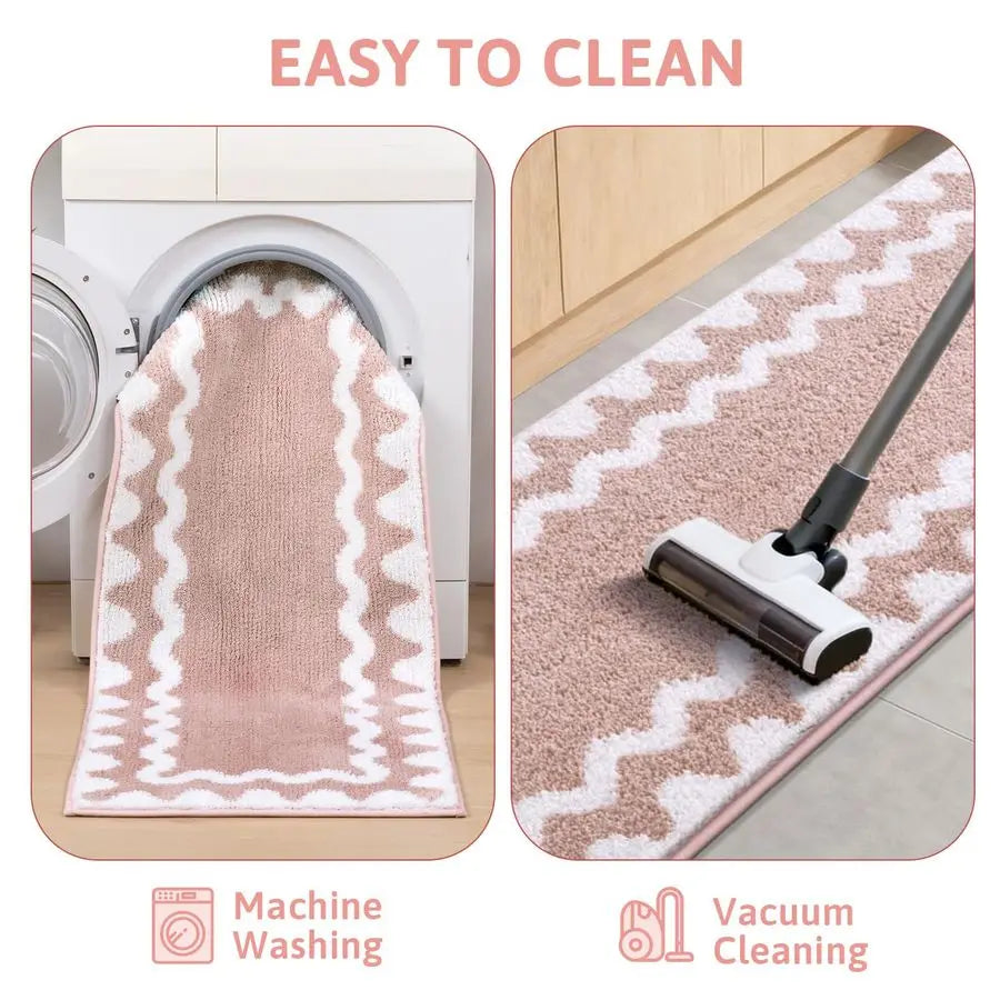 Bathroom Rugs Sets 5 Piece, Absorbent Soft NonSlip Washable Microfiber Shaggy Bath Mat Set with Bathroom Runner Rug
