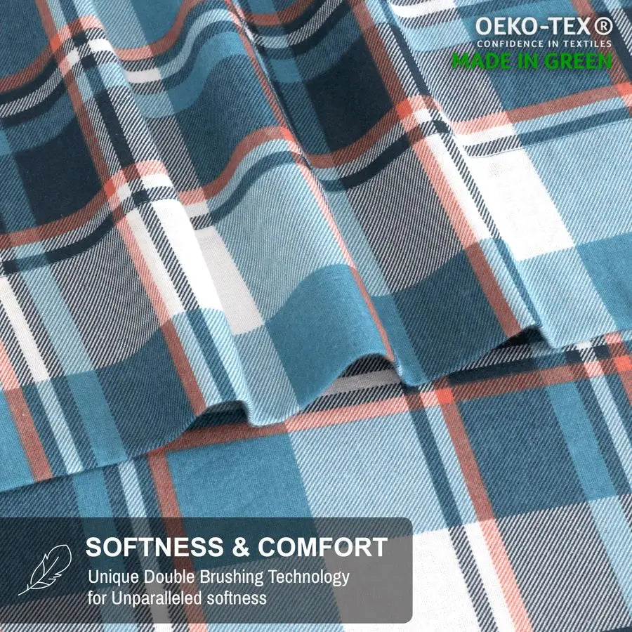 Flannel Sheets Queen Size 6 Pcs 100 Cotton Double Brushed Bed Sheets, Deep Pockets 16 Inches Queen Sheet Set, All Seasons