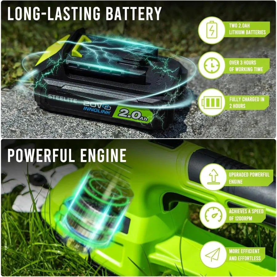 Cordless 21V Handheld Hedge Trimmer for Efficient and Effortless Shrubs and Bush Trimming Includes 2.0Ah Battery and Fast Charg