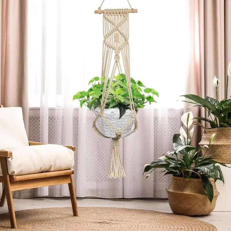 Handmade Macrame Plant Hanger Flower Pot Hanger Hanging Rope Braided Craft For Wall Decoration Countyard Garden Plant Holder