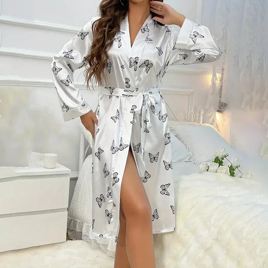 Women's Satin Nightdress Kimono Robe Bathrobes Sexy