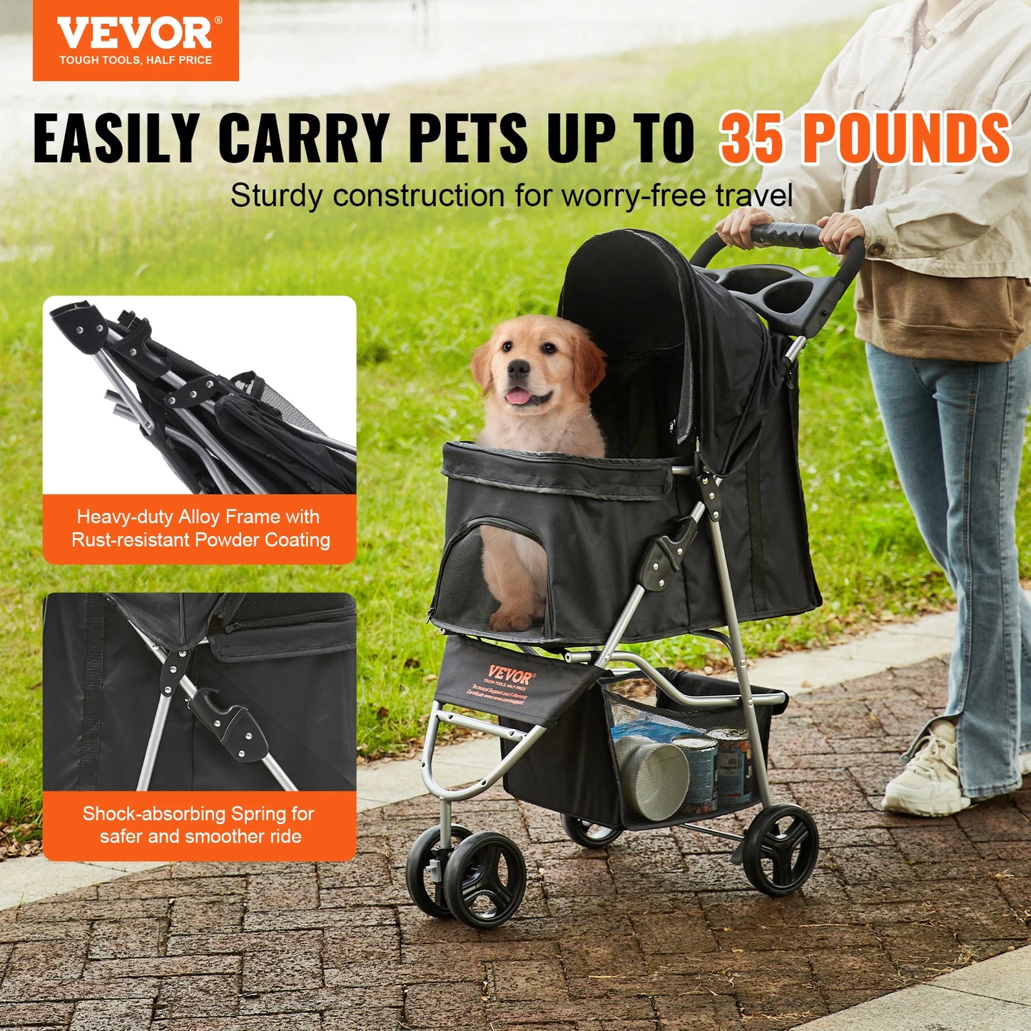 VEVOR 35lbs 3 Wheels Dog Stroller
