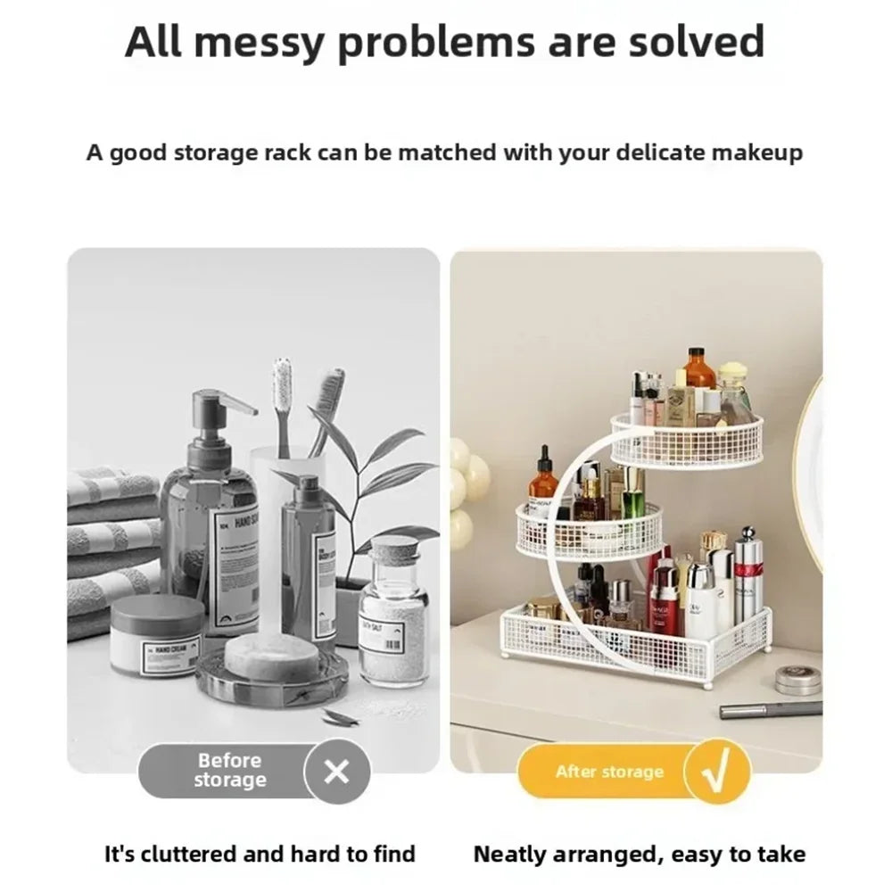1pc Metal Makeup Storage Rack Cosmetic Organizer Dresser Multi-layer Skincare Organizing Box Lightweight No-Installation