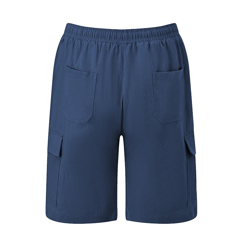 Men s Solid Color Drawstring Cargo Shorts with Pockets Loose Fit