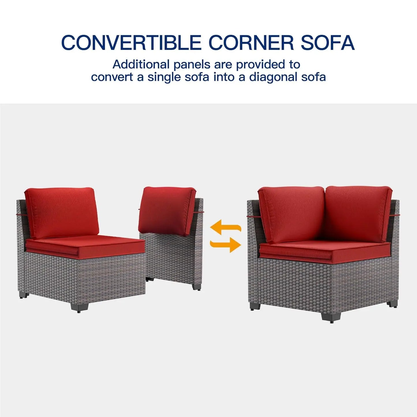 6 Pieces Patio Furniture Sets with Glass Tea Table,PE Rattan Wicker Patio Conversation Set with Washable, Customized