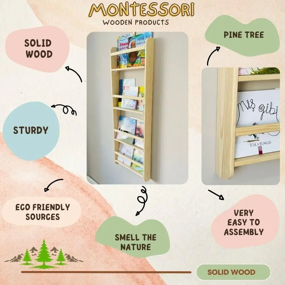 Wall Mounted Montessori Kids Bookshelf,