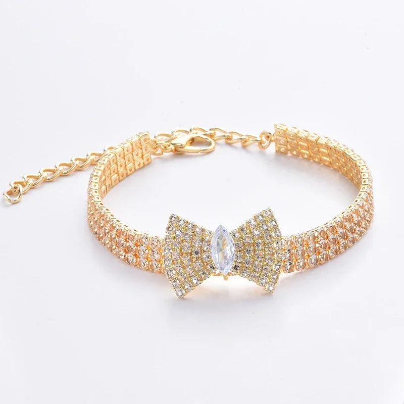 Adjustable Pet Necklace Cat Dog Collar with Diamond Zircon Bone Pendant Jewelry Luxury Metal Copper