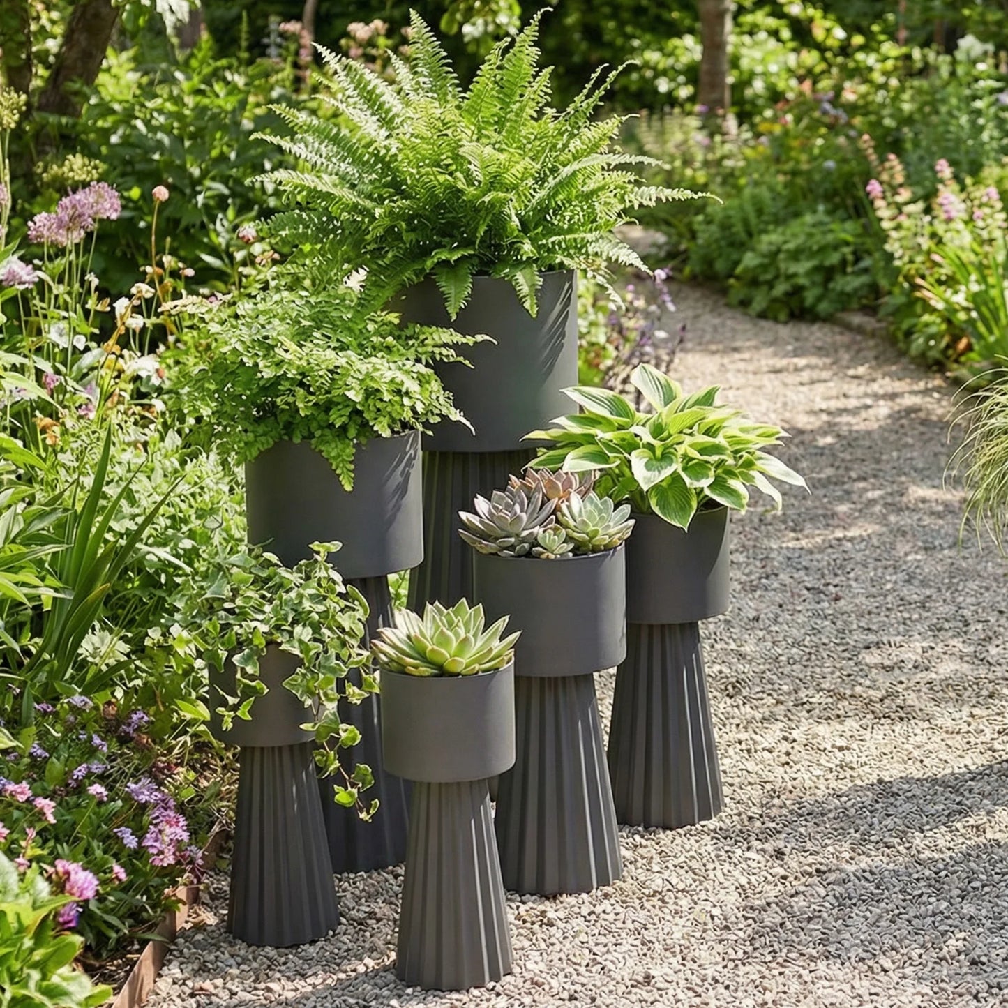 NEW 3pcs Metal Plant Pots with Stand Indoor Outdoor Tall Flower Pots 9.1in 10.6in 11.8in Living Room Corner Kitchen Office Garde