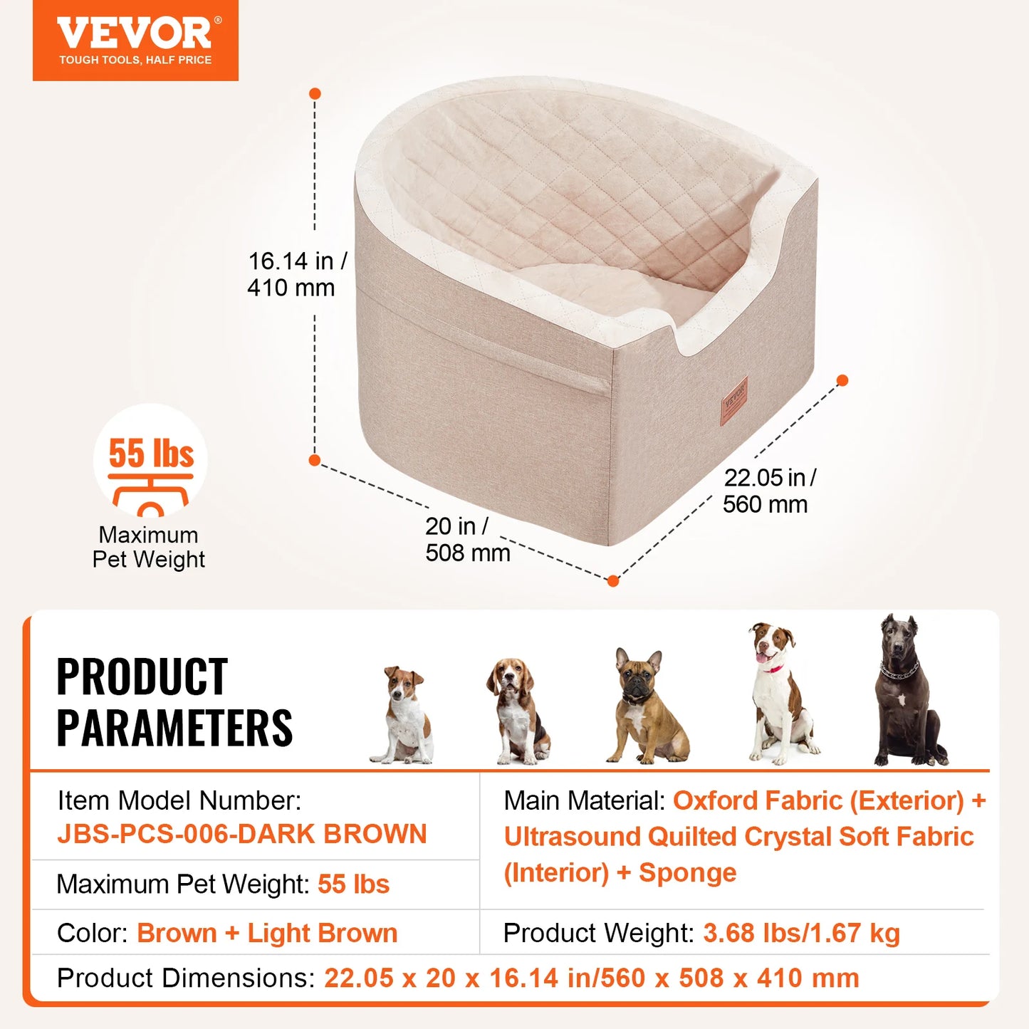VEVOR Dog Car Seat Waterproof Dog Booster Seat