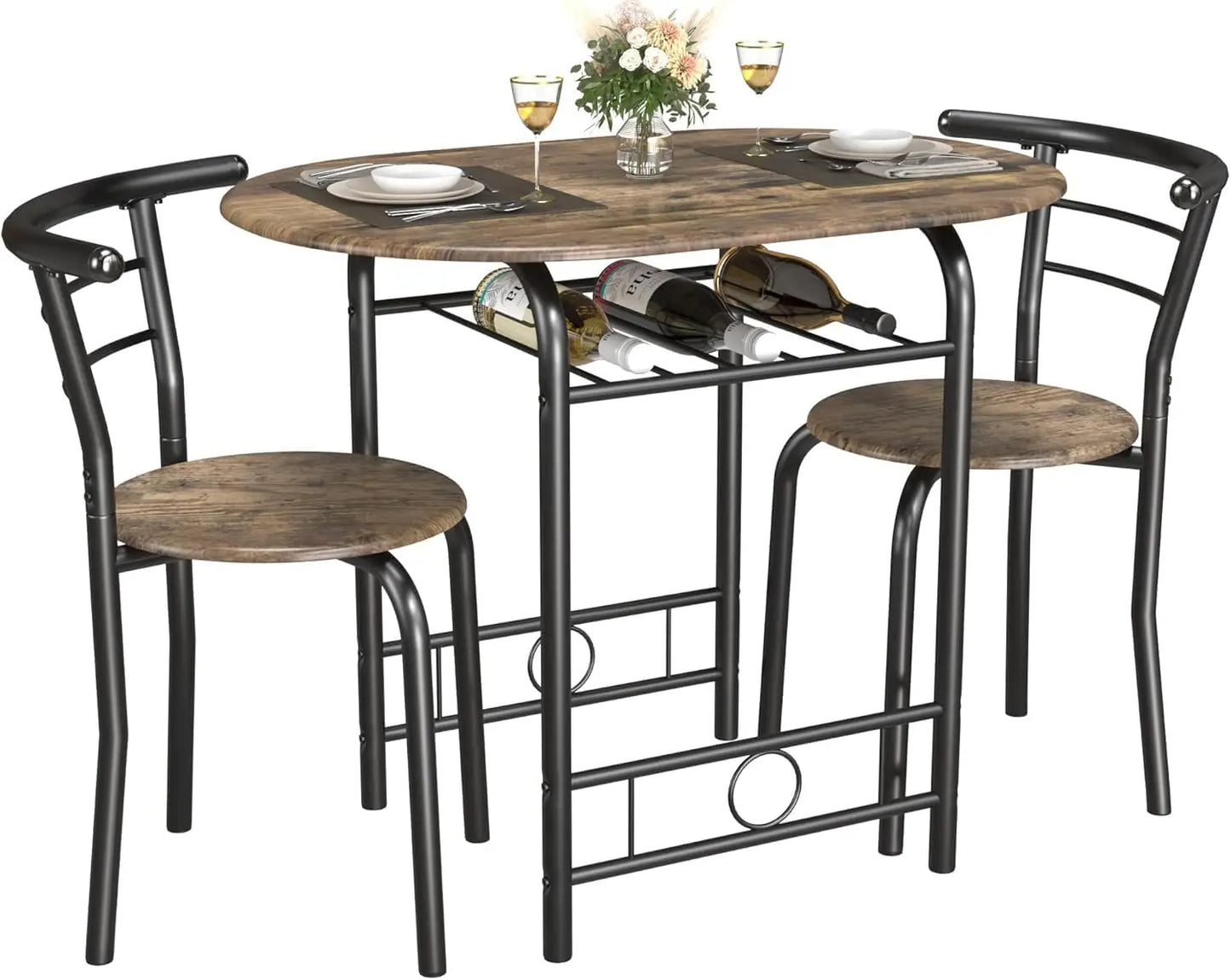 3-Piece Wooden Round Table & Chair Set,