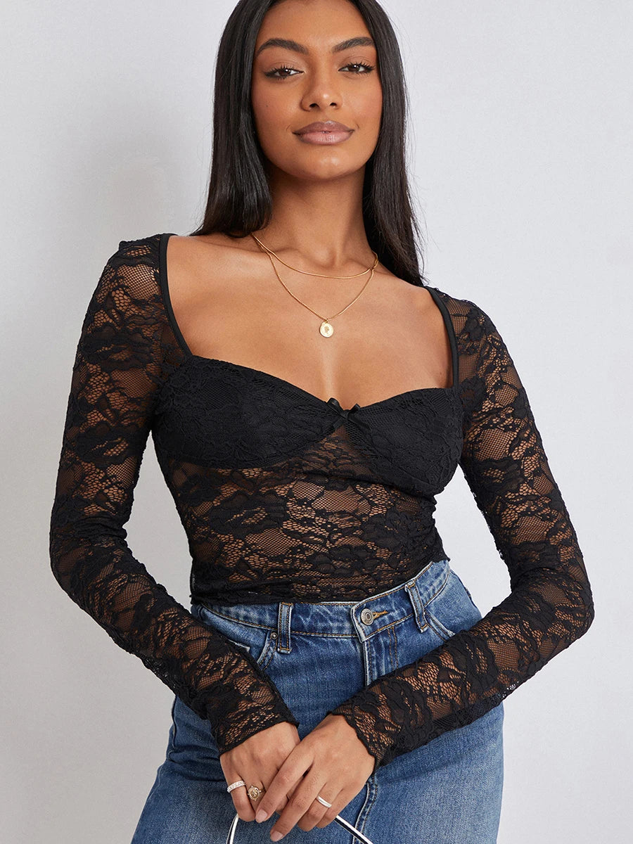 Women Crop Floral Lace Tops