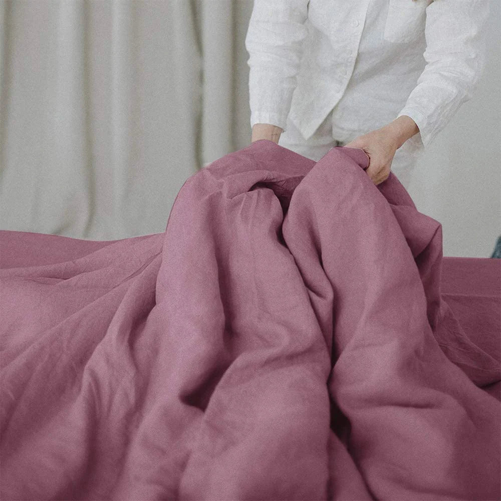 Simple&Opulent 100% Linen Bedding Set 3Pcs Washed Comforter Boho Breathable Queen King Size Duvet Cover Bed Sheet Pillow Shams