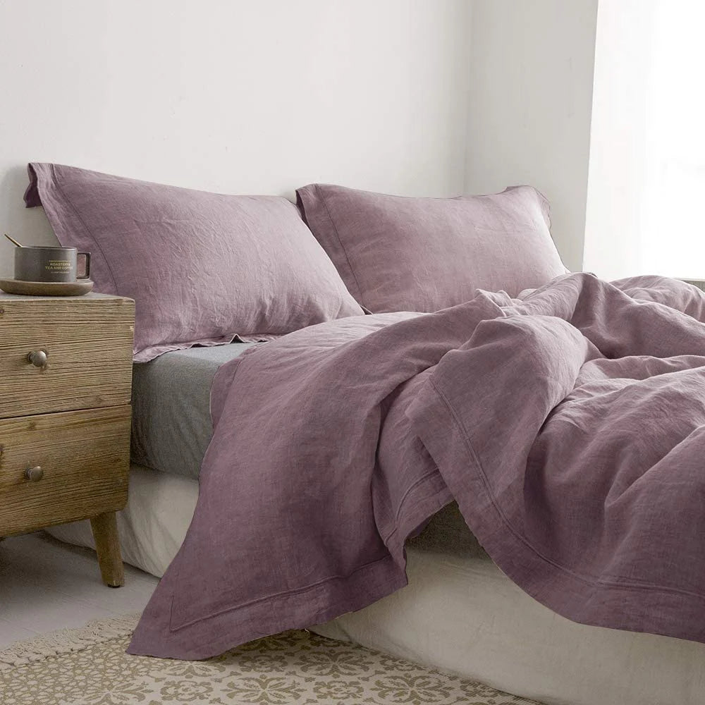 Simple&Opulent 100% Linen Bedding Set 3Pcs Washed Comforter Boho Breathable Queen King Size Duvet Cover Bed Sheet Pillow Shams