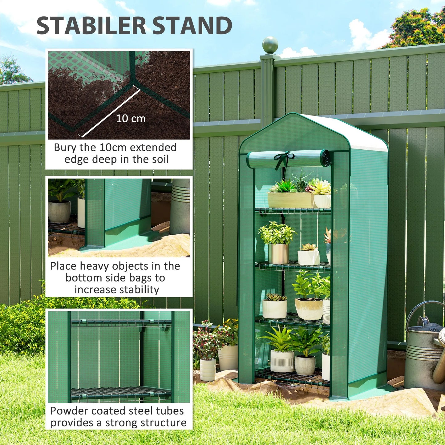 4 Tier Mini Greenhouse with Screen Roof,