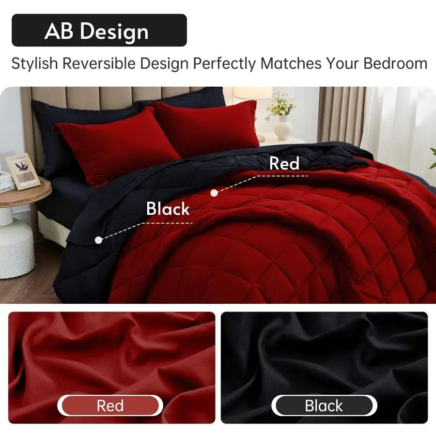 7 Pieces Queen Comforter Set, Reversible Bed in a Bag Queen Size, All Season Bedding Set with Comforter, Flat Sheet, Fitted Shee