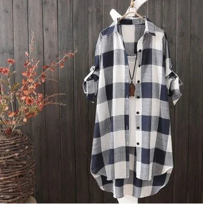 Women's Plaid Cotton Shirt Chic Blouse Elegant and Youth Women's Blouses  Korean Style