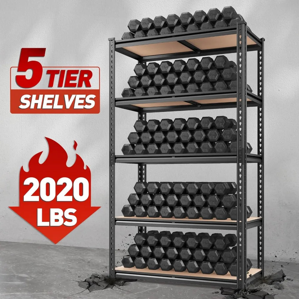 5-Tier Heavy Duty Adjustable Metal Shelving Unit, 2020LBS Capacity, Garage, Pantry, Closet, Industrial Style